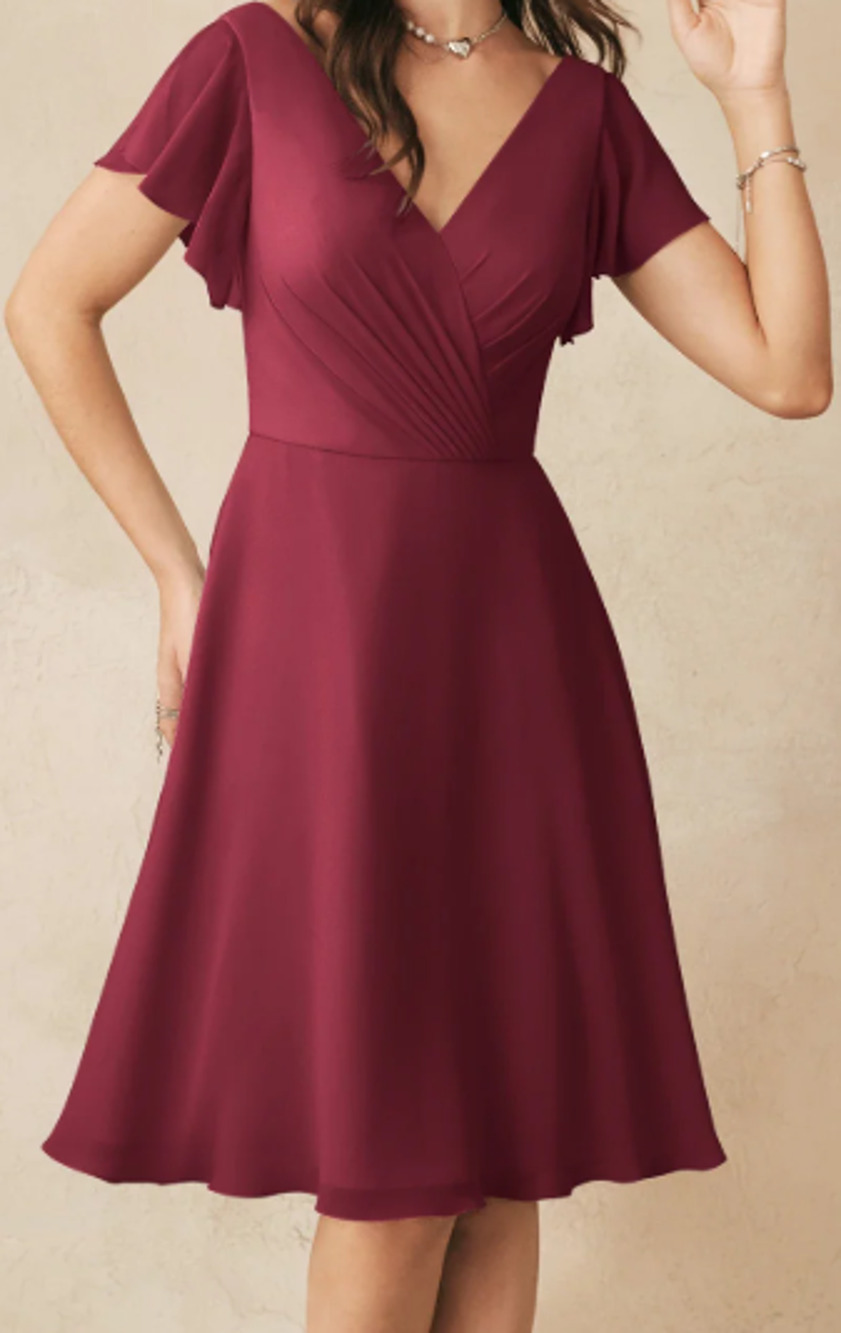 AW BRIDAL 4 S burgundy Megan bridesmaid  gala formal party knee dress NEW B41